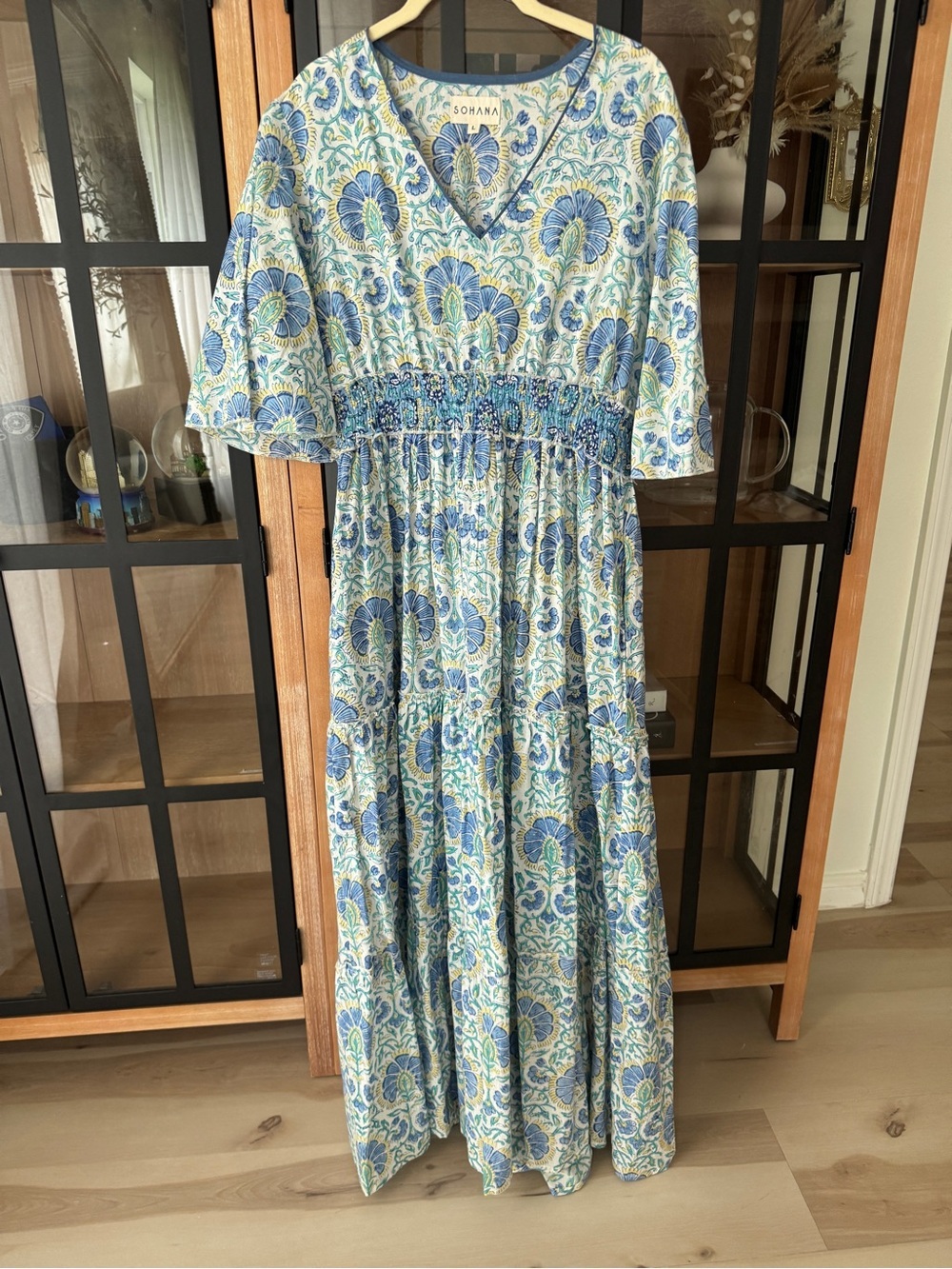 Sohana block print maxi dress cotton Zoey floral smocked tiered ruffle boho - Picture 8 of 11